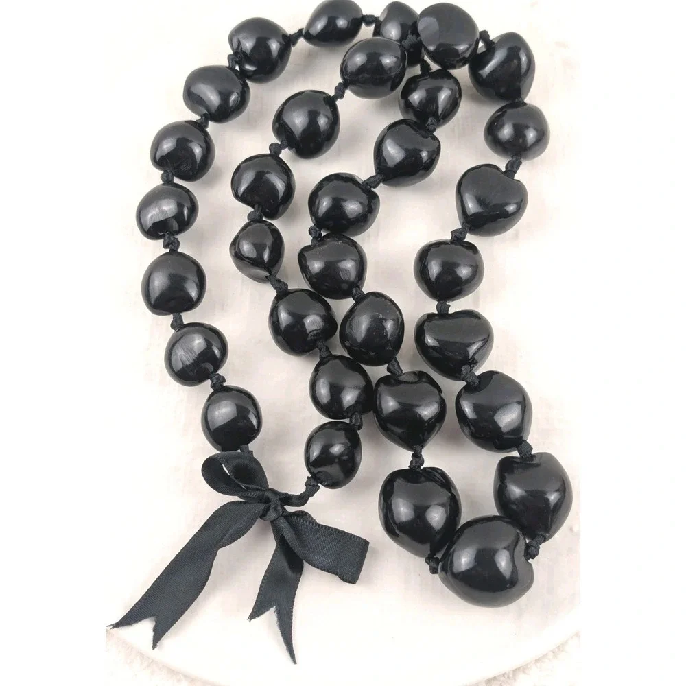 Traditional Hawaiian Style Black Kukui Nut Lei Necklace 36